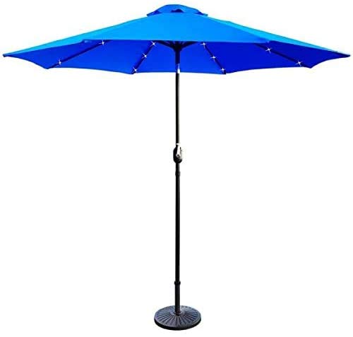 Ezone 9FT Outdoor Patio Umbrella with Solar Lights and Tilt Function, Solar Umbrella for Backyard and Patio with Tilt Adjustment