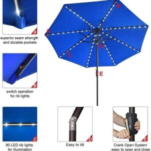 Ezone 9FT Outdoor Patio Umbrella with Solar Lights and Tilt Function, Solar Umbrella for Backyard and Patio with Tilt Adjustment