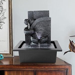 ironwalls 3-tier desktop water fountain indoor, 11” relaxation tabletop waterfall fountain with led light, zen meditation desk fountain for home, living room, bedroom, office feng shui decor