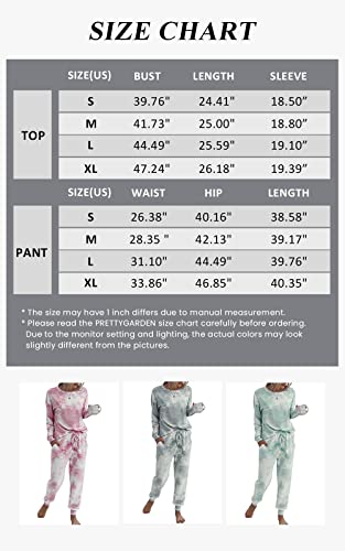 PRETTYGARDEN Women's Tie Dye Two Piece Tracksuit Set Long Sleeve Sweatshirt with Long Pants (Pink,Small)