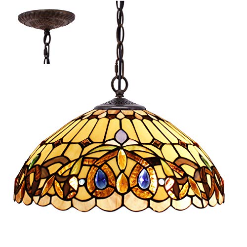 WERFACTORY Tiffany Lamp Shade Replacement 16X8 Inch Serenity Victorian Stained Glass Lampshade Only with Cap fit for Table lamp Pendant Light Ceiling Fixture (Part Not Included) S021 Series