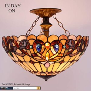 WERFACTORY Tiffany Lamp Shade Replacement 16X8 Inch Serenity Victorian Stained Glass Lampshade Only with Cap fit for Table lamp Pendant Light Ceiling Fixture (Part Not Included) S021 Series