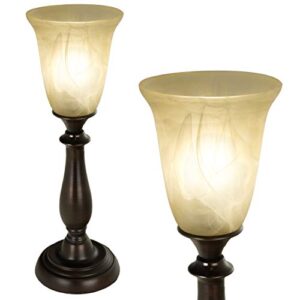 LIGHTACCENTS Rustic Table Lamp with Marbleized Alabaster Glass Shade- Beautiful 18.5'' Tall with Bronze Finish