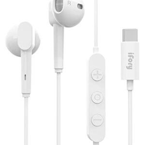 USB C Earphones, iFory HiFi Stereo Type C Earbuds Stereo in-Ear Earbud USB C Headphones with Mic and Volume Control Compatible with Google Pixel 3/2/XL, Sony XZ2, iPad Pro White