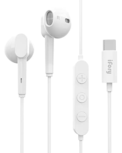 USB C Earphones, iFory HiFi Stereo Type C Earbuds Stereo in-Ear Earbud USB C Headphones with Mic and Volume Control Compatible with Google Pixel 3/2/XL, Sony XZ2, iPad Pro White