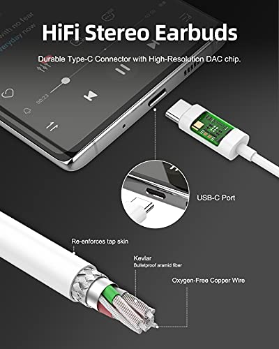 USB C Earphones, iFory HiFi Stereo Type C Earbuds Stereo in-Ear Earbud USB C Headphones with Mic and Volume Control Compatible with Google Pixel 3/2/XL, Sony XZ2, iPad Pro White