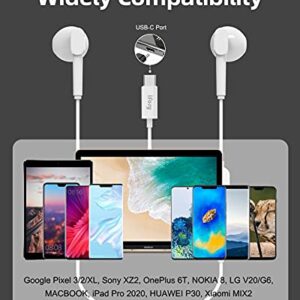 USB C Earphones, iFory HiFi Stereo Type C Earbuds Stereo in-Ear Earbud USB C Headphones with Mic and Volume Control Compatible with Google Pixel 3/2/XL, Sony XZ2, iPad Pro White