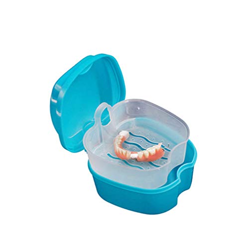 KISEER Denture Bath Case Cup Box Holder Storage Soak Container with Strainer Basket for Travel Cleaning (Light Blue)