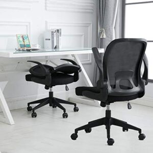 ipkig foldable office chair - home office desk chairs with flip-up arms and foldable backrest, mesh computer chair foldable executive office chair (black)