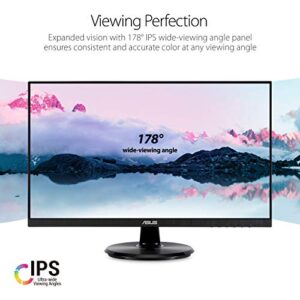 ASUS VA24DQ 23.8” Monitor, 1080P Full HD, 75Hz, IPS, Adaptive-Sync/FreeSync, Eye Care, HDMI DisplayPort VGA, Frameless, VESA Wall Mountable ,BLACK