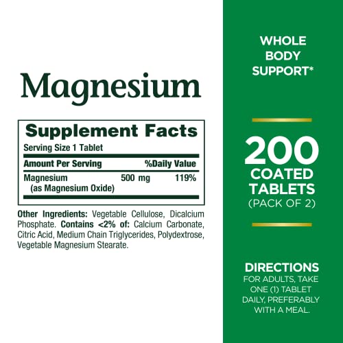 Nature's Bounty Magnesium By Nature's Bounty, 500mg Magnesium for Bone & Muscle Health, Twin Pack 400 Tablets, 400 Count