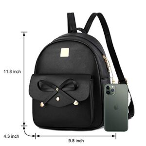 I IHAYNER Girls Bowknot 3-Pieces Fahsion Leather Backpack Backpack Purse for Women Rucksack for Ladies Shoulder Bag Black