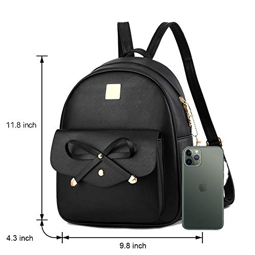 I IHAYNER Girls Bowknot 3-Pieces Fahsion Leather Backpack Backpack Purse for Women Rucksack for Ladies Shoulder Bag Black