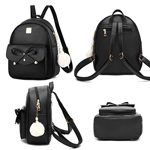 I IHAYNER Girls Bowknot 3-Pieces Fahsion Leather Backpack Backpack Purse for Women Rucksack for Ladies Shoulder Bag Black