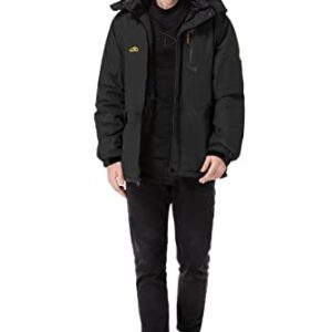 Men's Mountain Waterproof Ski Jacket Windproof Rain Jacket Winter Warm Snow Coat II with Removable Hood U120WCFY028,Black,S