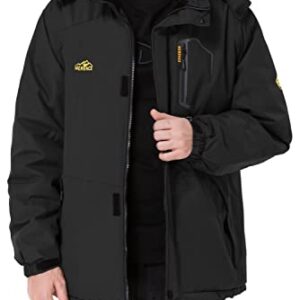 Men's Mountain Waterproof Ski Jacket Windproof Rain Jacket Winter Warm Snow Coat II with Removable Hood U120WCFY028,Black,S