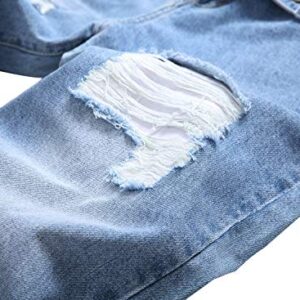 DANT BULUN Men's Ripped Distressed Destroyed Slim Fit Straight Leg Denim Jeans (38, Light BlueLY005)