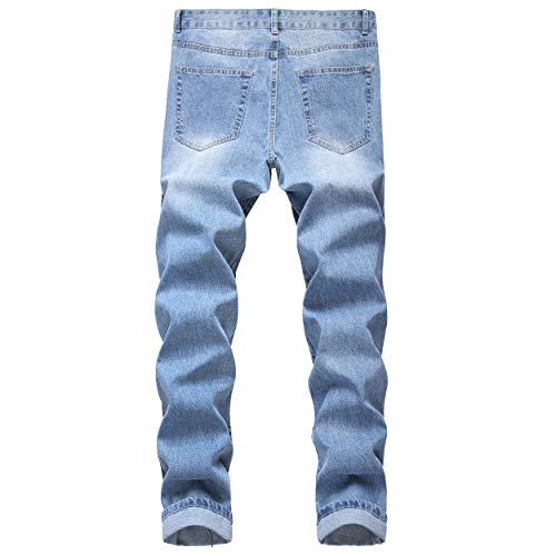 DANT BULUN Men's Ripped Distressed Destroyed Slim Fit Straight Leg Denim Jeans (38, Light BlueLY005)