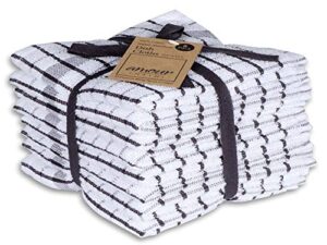 amour infini grid terry dish cloth | set of 8 | 12 x 12 inches | low lint, super soft and absorbent |100% cotton dish rags | perfect for household and commercial uses | charcoal