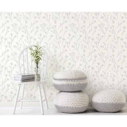 RoomMates RMK11678WP Brown and White Twigs Peel and Stick Wallpaper,Brown & White, Roll