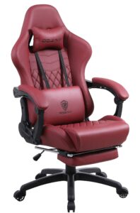 dowinx gaming chair office desk chair with massage lumbar support, vintage style armchair pu leather e-sports gamer chairs with retractable footrest (red)