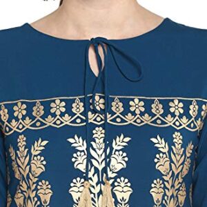 Janasya Indian Women's Turquoise Blue Poly Crepe Kurta(JNE3457-KR-XL)