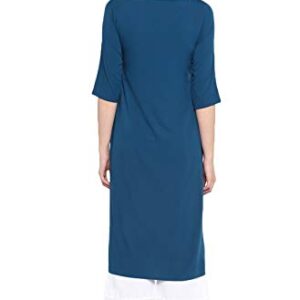 Janasya Indian Women's Turquoise Blue Poly Crepe Kurta(JNE3457-KR-XL)