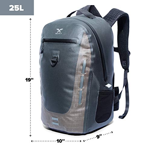 Xelfly Submersipack Waterproof Backpack - Submersible, Inflatable, Floating TPU Coated Durable Nylon Dry Bag with Airtight Zipper for Kayak, Fishing, Boating, Hiking, Paddle Board (Gray Stone, 25L)