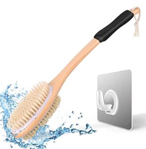 kipritii ergonomically back scrubber for shower,double-sided back brush long handle for shower, wet & dry brush for cellulite and lymphatic (black)