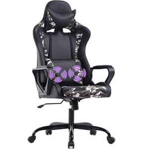 pc gaming chair ergonomic office chair massage desk chair with lumbar support arms headrest high back pu leather racing chair rolling swivel executive adjustable computer chair for women adults(camo)