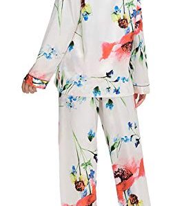 Escalier Womens 5pcs Silk Satin Pajama Set Floral Cami Pjs Sleepwear Button Down Pj Sets Loungewear White