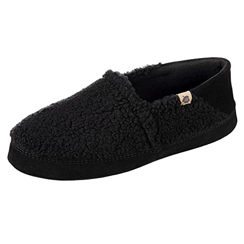 Acorn Men's Moc Slipper Suede Warm Micro-Fleece Lining, Black Berber with Collapsible Heel, 9-10