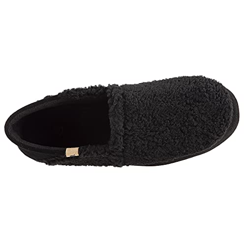 Acorn Men's Moc Slipper Suede Warm Micro-Fleece Lining, Black Berber with Collapsible Heel, 9-10