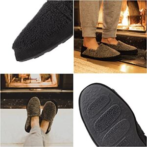 Acorn Men's Moc Slipper Suede Warm Micro-Fleece Lining, Black Berber with Collapsible Heel, 9-10