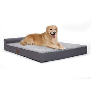 eterish extra large orthopedic dog bed for medium, large, extra large dogs up to 100 lbs, 4 inches thick egg-crate foam bolster bed with removable cover, t-shape pet bed machine washable, grey