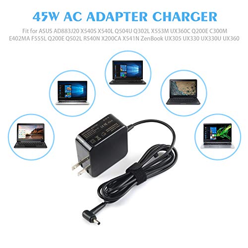 Laptop Power Supply Cord for Asus 45W Notebook Charger Asus UX330 UX330U UX360 UX360C UX305 UX305C X540 X541 F553 F553M F556 F556U F302 K556 K556U Vivobook 15 ZenBook Taichi 21 31 AC Adapter 45W/33W