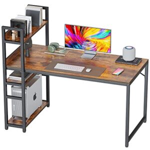 cubicubi computer desk 55 inch with storage shelves study writing table for home office,modern simple style, rustic brown