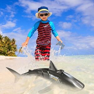 2.4G Remote Control Shark Toy 1:18 Scale High Simulation Shark Shark for Swimming Pool Bathroom Great Gift RC Boat Toys for 6+ Year Old Boys and Girls (with 2 Batteries)