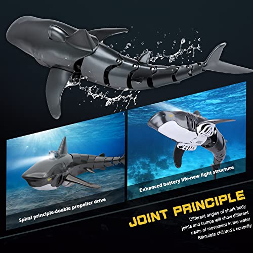 2.4G Remote Control Shark Toy 1:18 Scale High Simulation Shark Shark for Swimming Pool Bathroom Great Gift RC Boat Toys for 6+ Year Old Boys and Girls (with 2 Batteries)