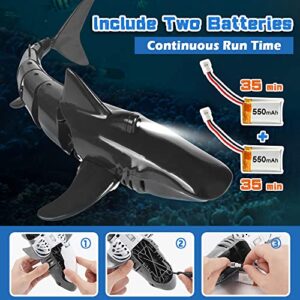 2.4G Remote Control Shark Toy 1:18 Scale High Simulation Shark Shark for Swimming Pool Bathroom Great Gift RC Boat Toys for 6+ Year Old Boys and Girls (with 2 Batteries)