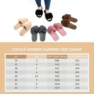 COFACE Womens Sliders Plush House Slippers Flat Sandals For Women Memory Foam Fuzzy Open Toe Slippers With Arch Support Anti Skid Ladies Slip On Fur Slide House Shoes Mules Indoor Outdoor