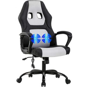 gaming chair office chair desk chair massage ergonomic pu leather racing chair with lumbar support headrest armrest task rolling swivel computer chair for women adults girls(white)