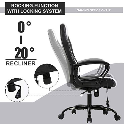 Gaming Chair Office Chair Desk Chair Massage Ergonomic PU Leather Racing Chair with Lumbar Support Headrest Armrest Task Rolling Swivel Computer Chair for Women Adults Girls(White)