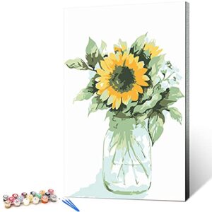 ginkko paint by numbers for adults beginner & kids ages 8-12 with wooden frame easy acrylic on canvas 9x12 inch with paints and brushes, vase sunflower(include framed)