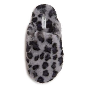 laura ashley scuff slippers, plush animal print slip-ons for women with memory foam insole, grey, large