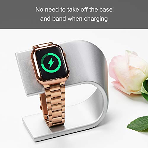 iiteeology Compatible with Apple Watch Band 44mm SE/Series 6 5 4, Upgraded Stainless Steel Link Replacement Band with iWatch Screen Protector Case Rose Gold