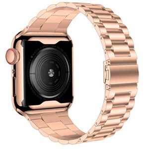 iiteeology Compatible with Apple Watch Band 44mm SE/Series 6 5 4, Upgraded Stainless Steel Link Replacement Band with iWatch Screen Protector Case Rose Gold