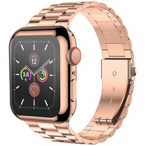 iiteeology Compatible with Apple Watch Band 44mm SE/Series 6 5 4, Upgraded Stainless Steel Link Replacement Band with iWatch Screen Protector Case Rose Gold