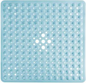yimobra shower bathtub mat non slip, 21x21 inch, soft square bath mat for tub with suction cups and drain holes, stall floor mats for bathroom, machine washable, bathroom accessories, light blue