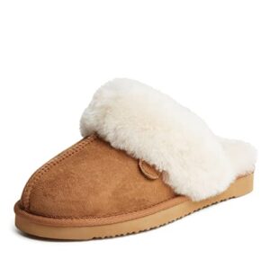 dearfoams women's fireside sydney shearling fur indoor/outdoor scuff slipper with wide widths, chestnut, 11